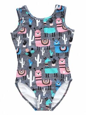 Destira Girls Llama Cactus Open Back Gymnastics Leotard Youth S